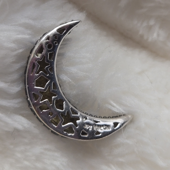 Black/White Diamond Cresent Moon Necklace 10K White Gold - NO CHAIN - Picture 3 of 8